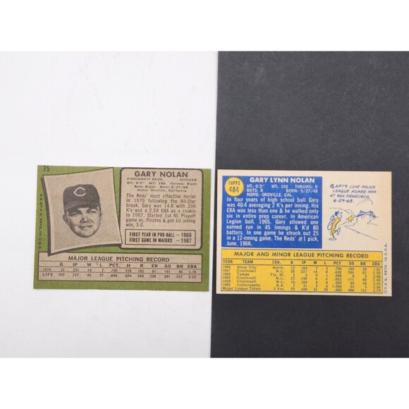 Vintage 1970-71  ~ Gary Nolan Cincinnati Reds ~ Topps #'s 484 & 75 ~ Excellent - Picture 2 of 2